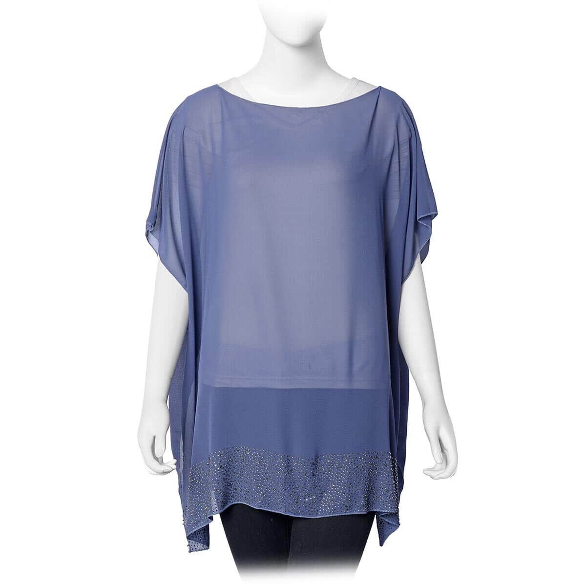 Blue Scoop Neck Poncho with Rhinestone (One Size Fits Most, Polyester) image number 0