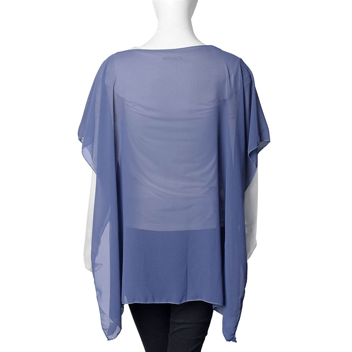 Blue Scoop Neck Poncho with Rhinestone (One Size Fits Most, Polyester) image number 1