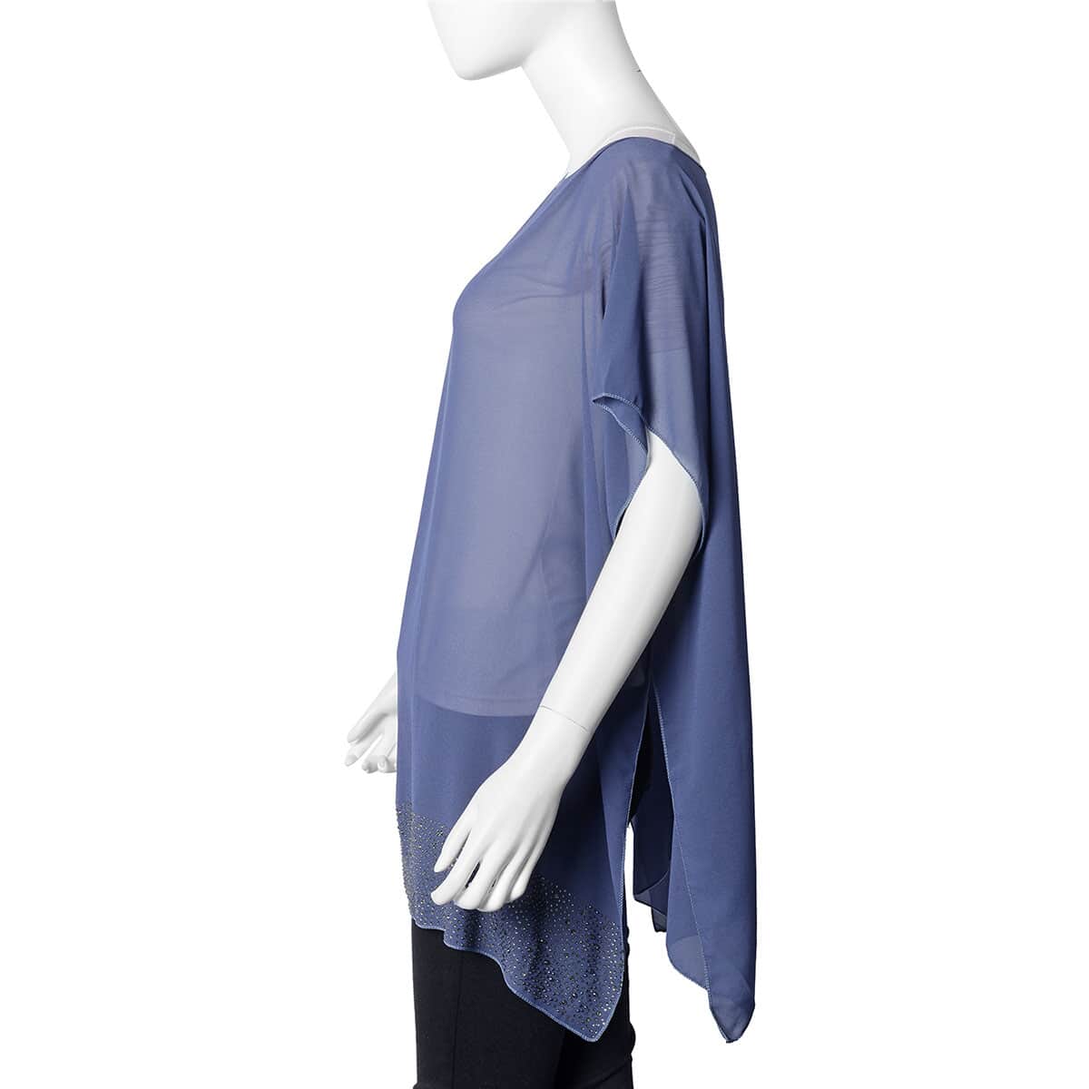 Blue Scoop Neck Poncho with Rhinestone (One Size Fits Most, Polyester) image number 2