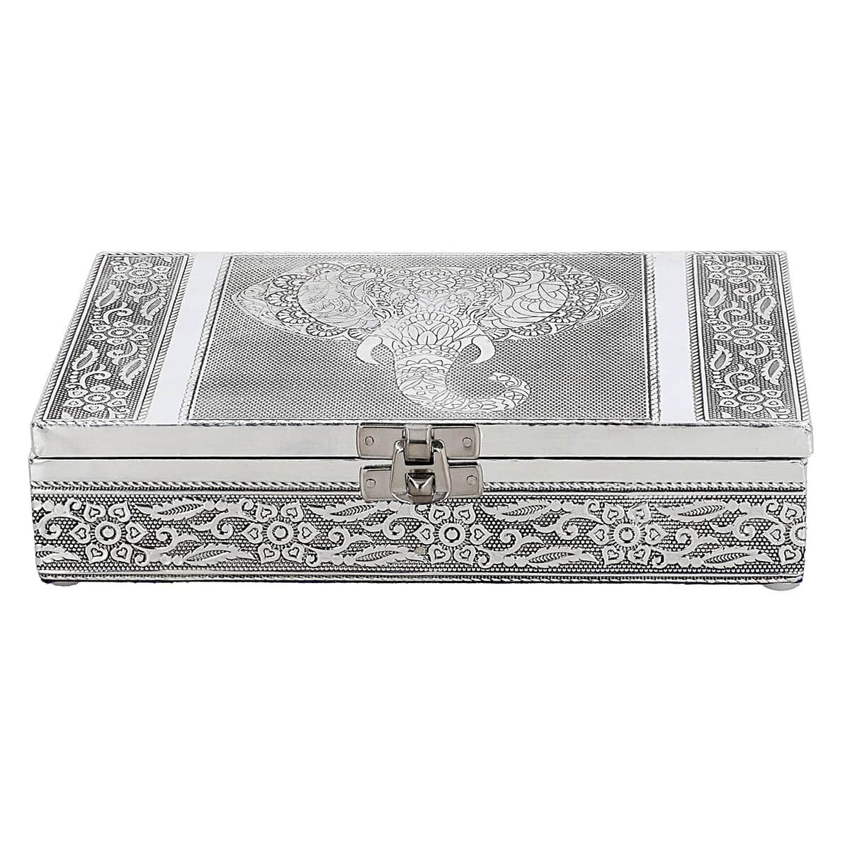 Aluminum Oxidized, Handmade, Elephant Patterned Story Jewelry Box With Anti Scratch Protection Interior image number 2