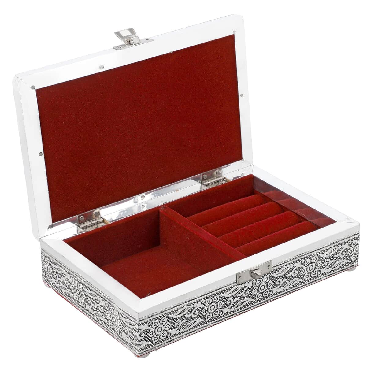 Aluminum Oxidized, Handmade, Elephant Patterned Story Jewelry Box With Anti Scratch Protection Interior image number 3