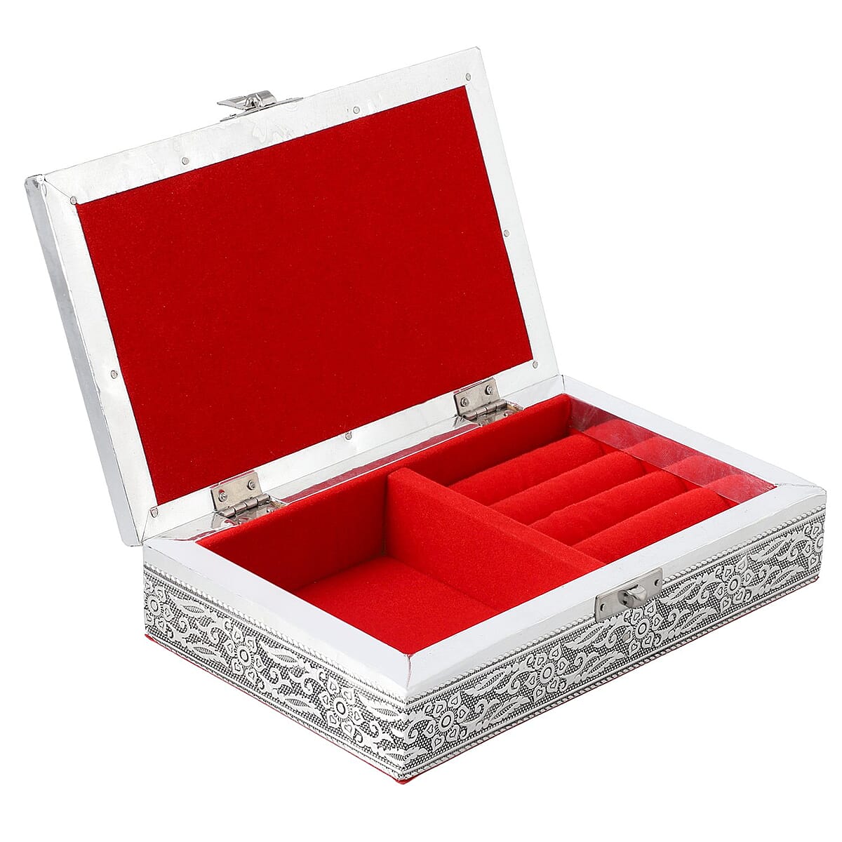 Aluminum Oxidized, Handmade, Dragonfly Patterned Story Jewelry Box With Anti Scratch Protection Interior image number 3