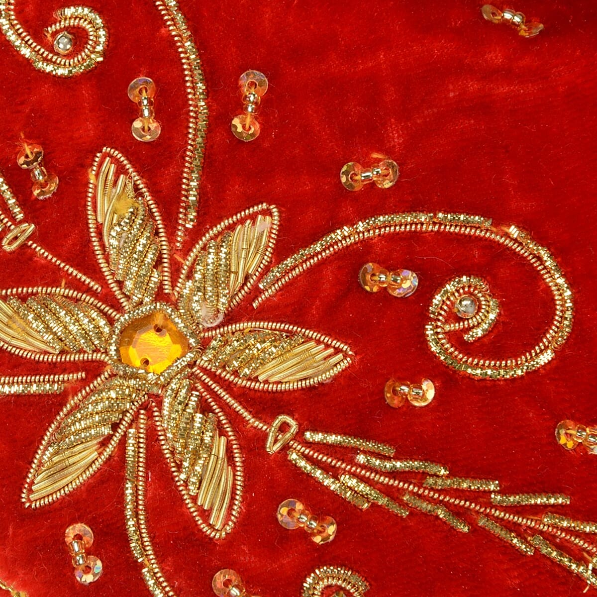 Red Velvet Embroidered Daffodil Flower Potli Fortune Cookie Bag image number 3
