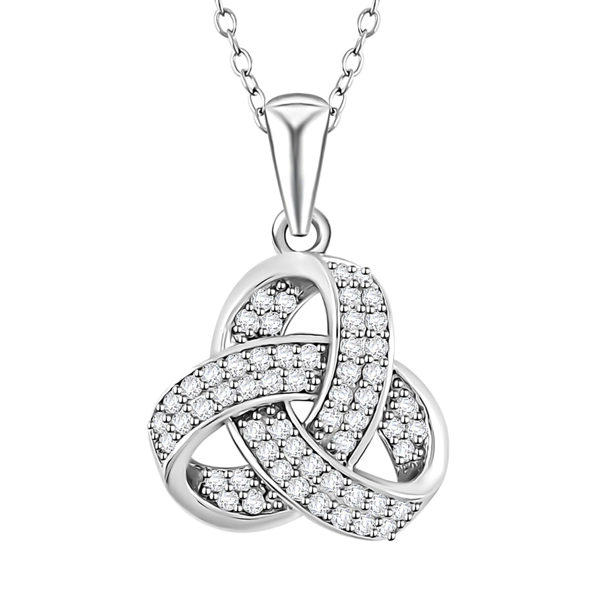 Lustro Stella 0.57 ctw Premium Cubic Zirconia Knotted Loop Pendant Necklace 18 Inch in Platinum Over Sterling Silver image number 0