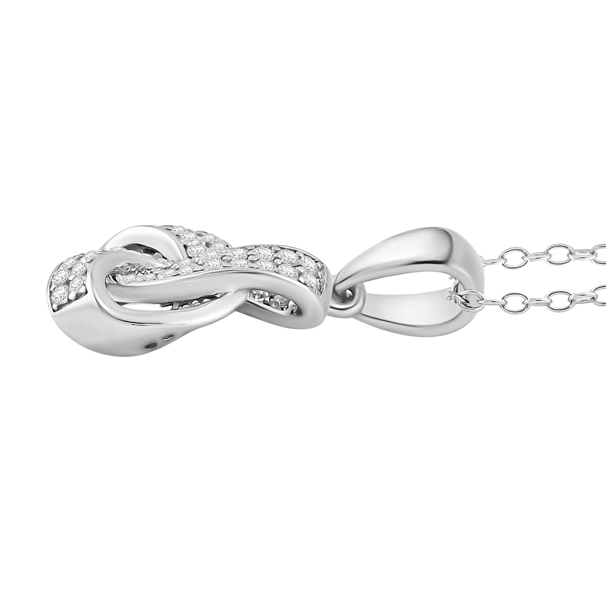 Lustro Stella 0.57 ctw Premium Cubic Zirconia Knotted Loop Pendant Necklace 18 Inch in Platinum Over Sterling Silver image number 3