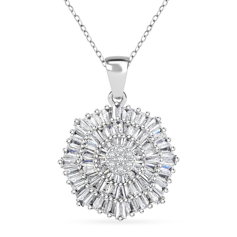 Lustro Stella Premium Cubic Zirconia Pendant Necklace (18 in) in Platinum Over Sterling Silver (7.21 g) 4.12 ctw