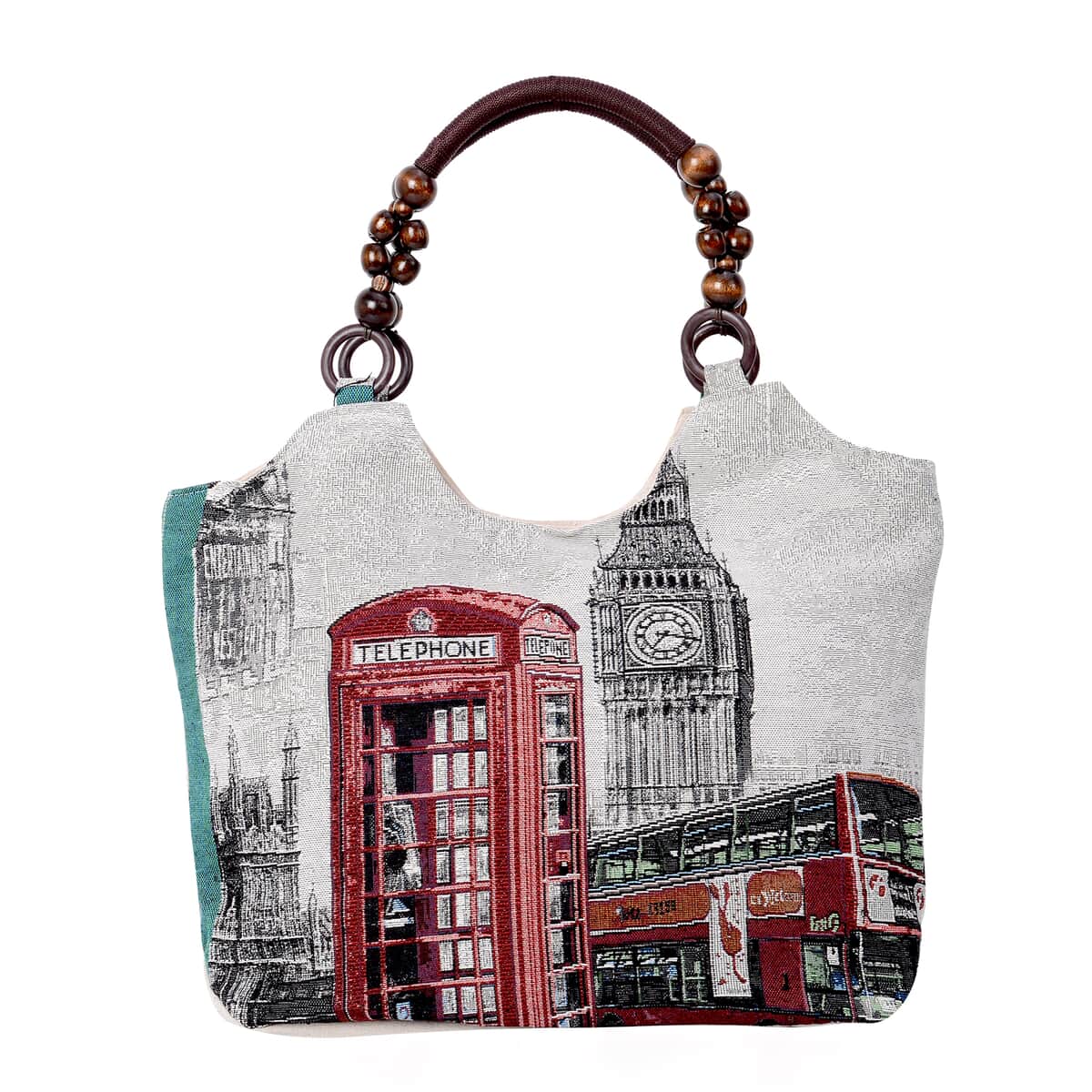 Gray, London Theme Pattern Jute Hobo Tote Bag image number 0