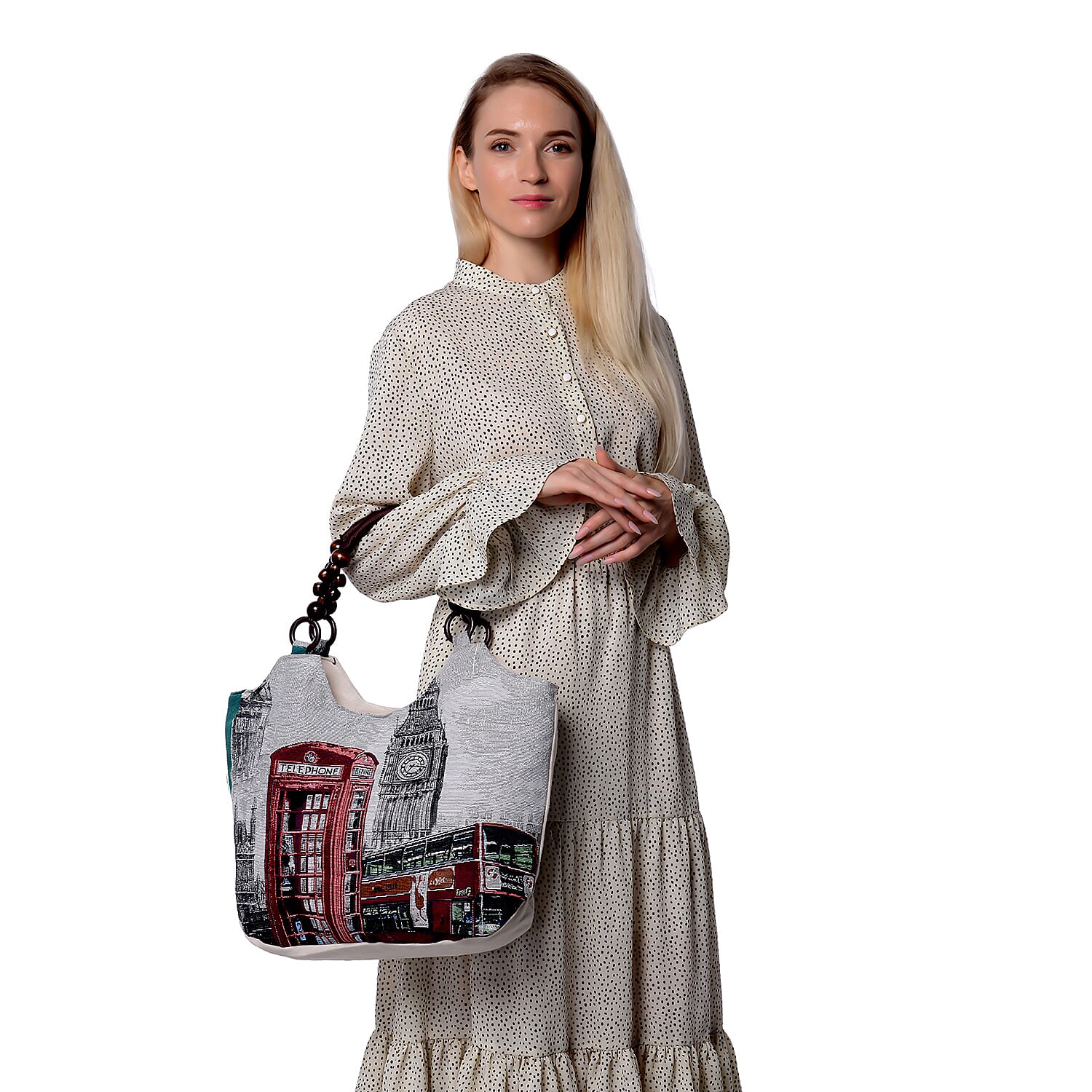 Gray, London Theme Pattern Jute Hobo Tote Bag