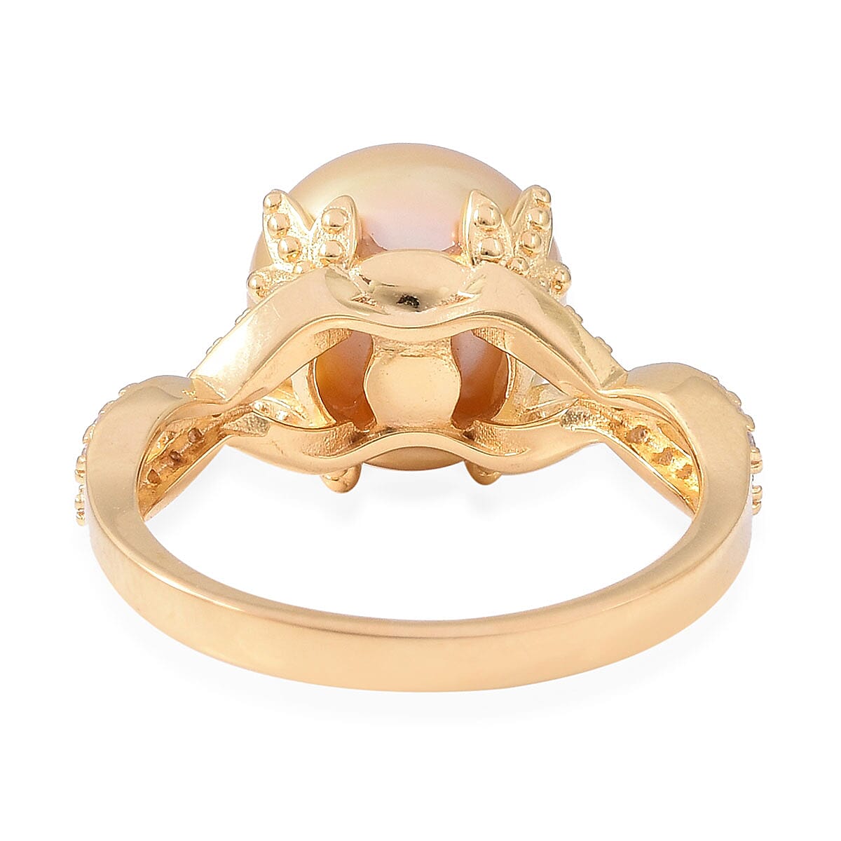 South Sea Pearl and White Zircon Ring in Vermeil YG Over Sterling Silver (Size 10.0) 0.45 ctw image number 3