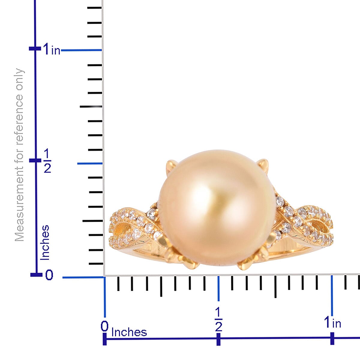 South Sea Pearl and White Zircon Ring in Vermeil YG Over Sterling Silver (Size 10.0) 0.45 ctw image number 4