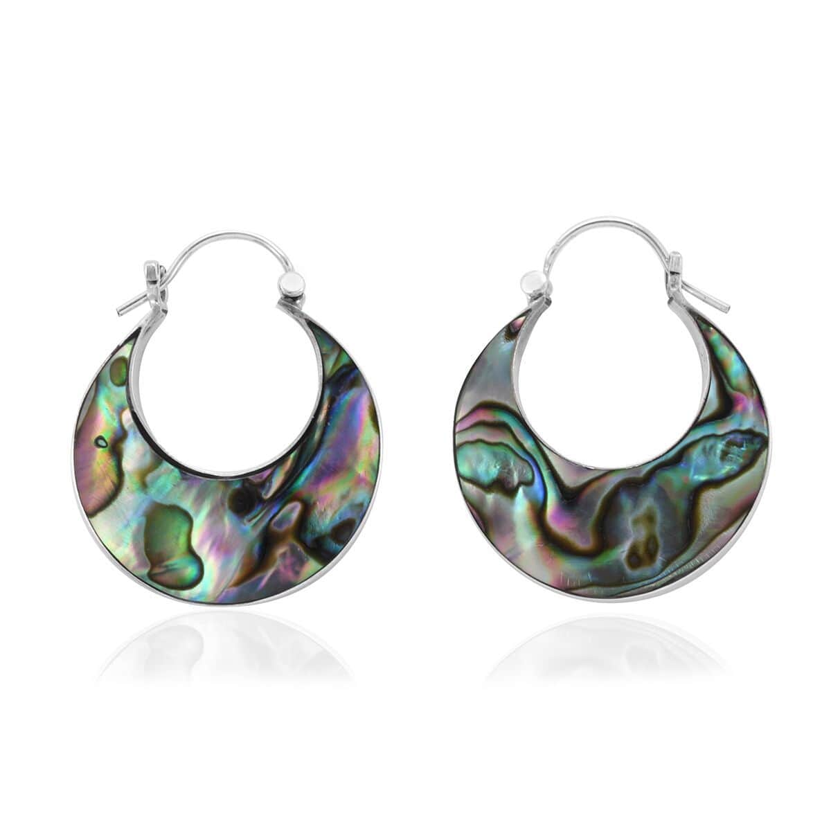Abalone Shell Hoop Earrings in Sterling Silver image number 0