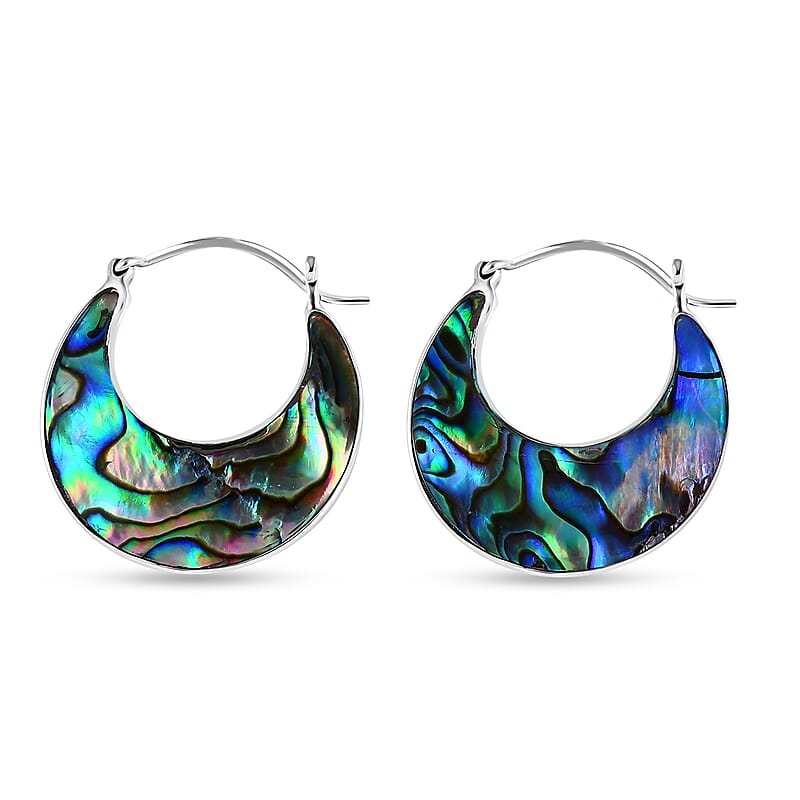 Abalone Shell Bold Hoop Earrings in Sterling Silver