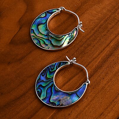 Abalone Shell Bold Hoop Earrings in Sterling Silver