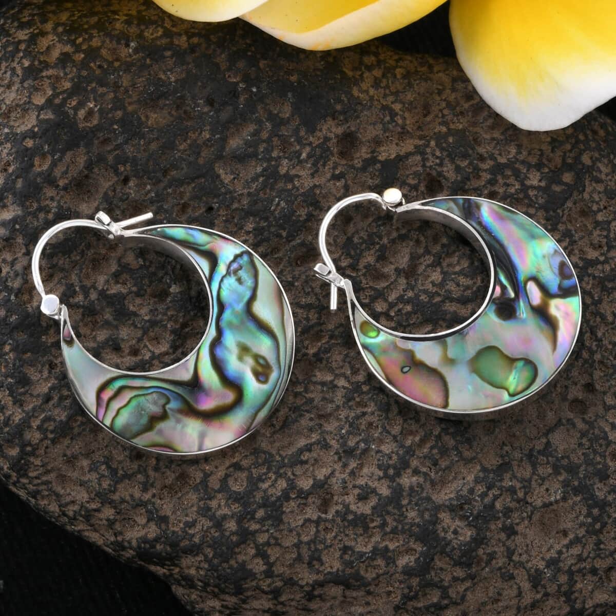 Abalone Shell Hoop Earrings in Sterling Silver image number 1