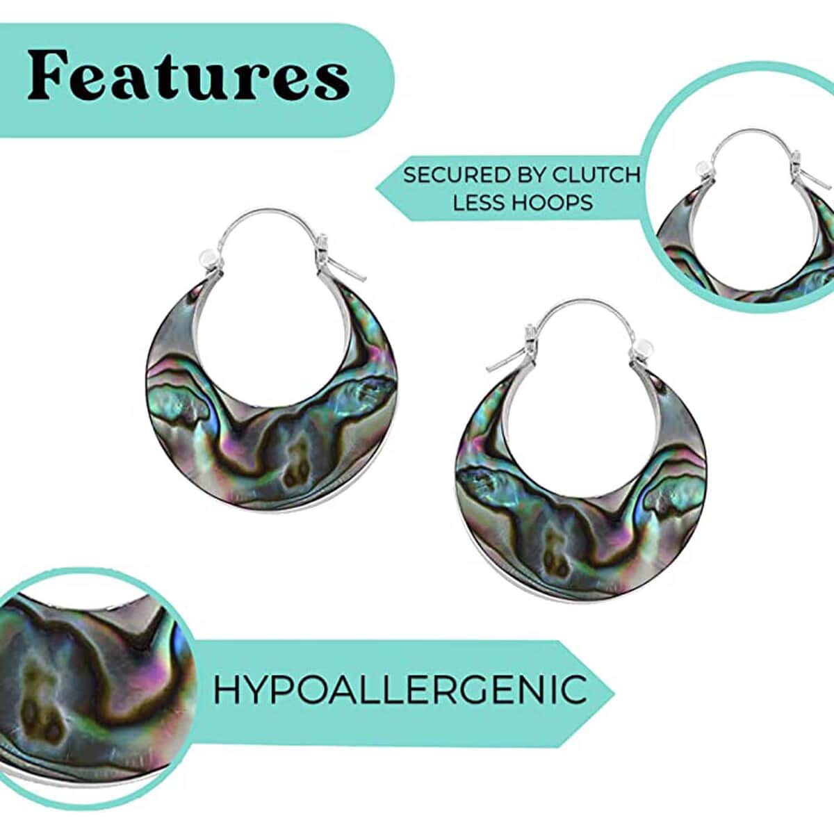 Abalone Shell Hoop Earrings in Sterling Silver image number 4
