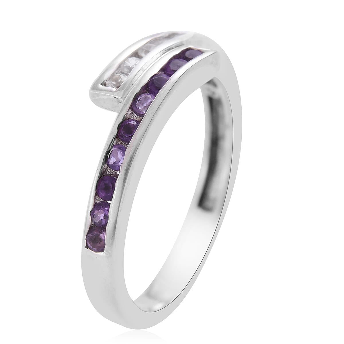 Amethyst and Lab Grown White Sapphire Ring in Sterling Silver (Size 6.5) 0.25 Ctw image number 2