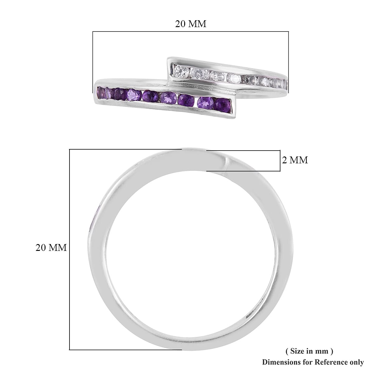Amethyst and Lab Grown White Sapphire Ring in Sterling Silver (Size 6.5) 0.25 Ctw image number 3