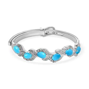 Sleeping Beauty Turquoise Buckle Bangle Bracelet in Sterling Silver, Turquoise Bracelet, Silver Bracelet For Women (7.25 in) 7.10 ctw