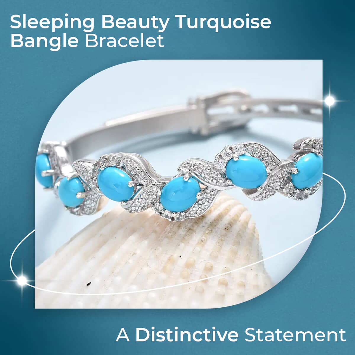 Sleeping Beauty Turquoise Buckle Bangle Bracelet in Sterling Silver, Turquoise Bracelet, Silver Bracelet For Women (7.25 in) 7.10 ctw image number 1