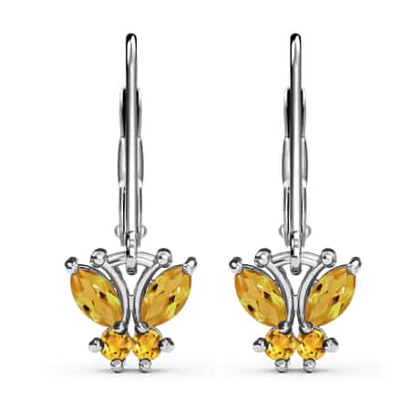Brazilian Citrine Dangle Drop Earrings in Stainless Steel Sterling Silver, Citrine Butterfly Earrings, Unique Birthday Gifts For Women 0.65 ctw image number 0