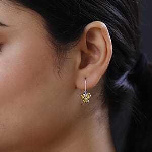 Brazilian Citrine 0.65 ctw Dangle Drop Earrings in Stainless Steel Sterling Silver, Citrine Butterfly Earrings, Unique Birthday Gifts For Women