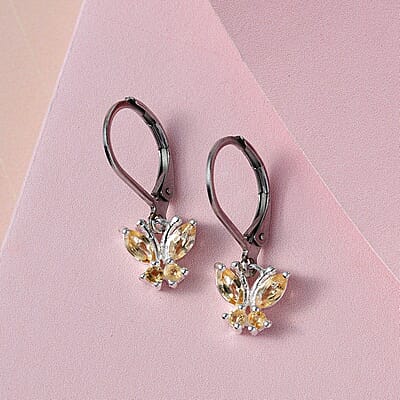Brazilian Citrine 0.65 ctw Dangle Drop Earrings in Stainless Steel Sterling Silver, Citrine Butterfly Earrings, Unique Birthday Gifts For Women