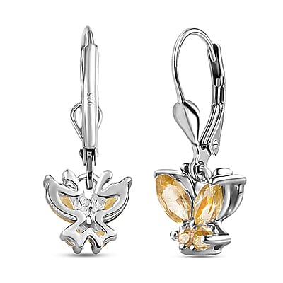 Brazilian Citrine 0.65 ctw Dangle Drop Earrings in Stainless Steel Sterling Silver, Citrine Butterfly Earrings, Unique Birthday Gifts For Women