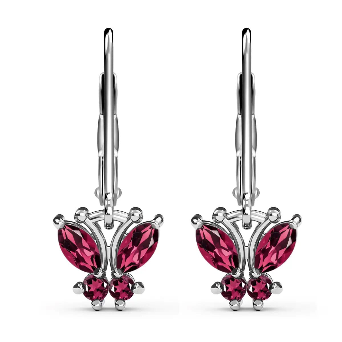 Orissa Rhodolite Garnet 1.00 ctw Earrings, Butterfly Earrings, Stainless Steel & Sterling Silver Earrings, Garnet Butterfly Earrings image number 0