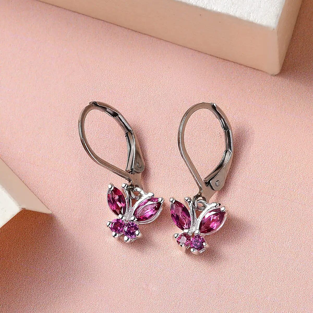 D'Joy Orissa Rhodolite Garnet 1.00 ctw Earrings, Butterfly Earrings, Stainless Steel & Sterling Silver Earrings, Garnet Butterfly Earrings