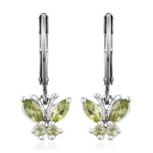 Peridot 0.80 ctw Butterfly Earrings in Sterling Silver with Stainless Steel Lever Back