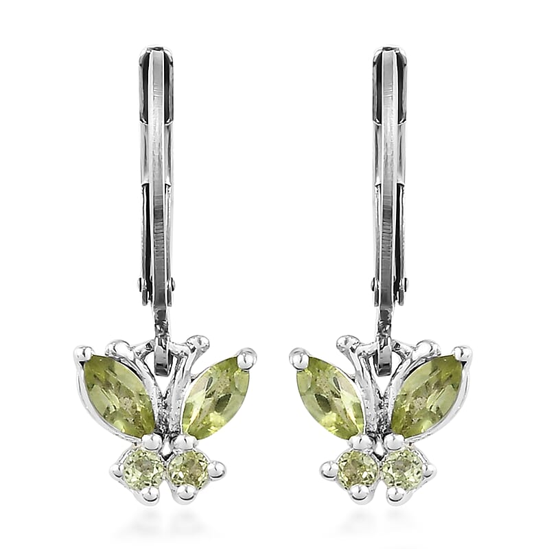 D'Joy Peridot 0.80 ctw Butterfly Earrings in Sterling Silver with Stainless Steel Lever Back