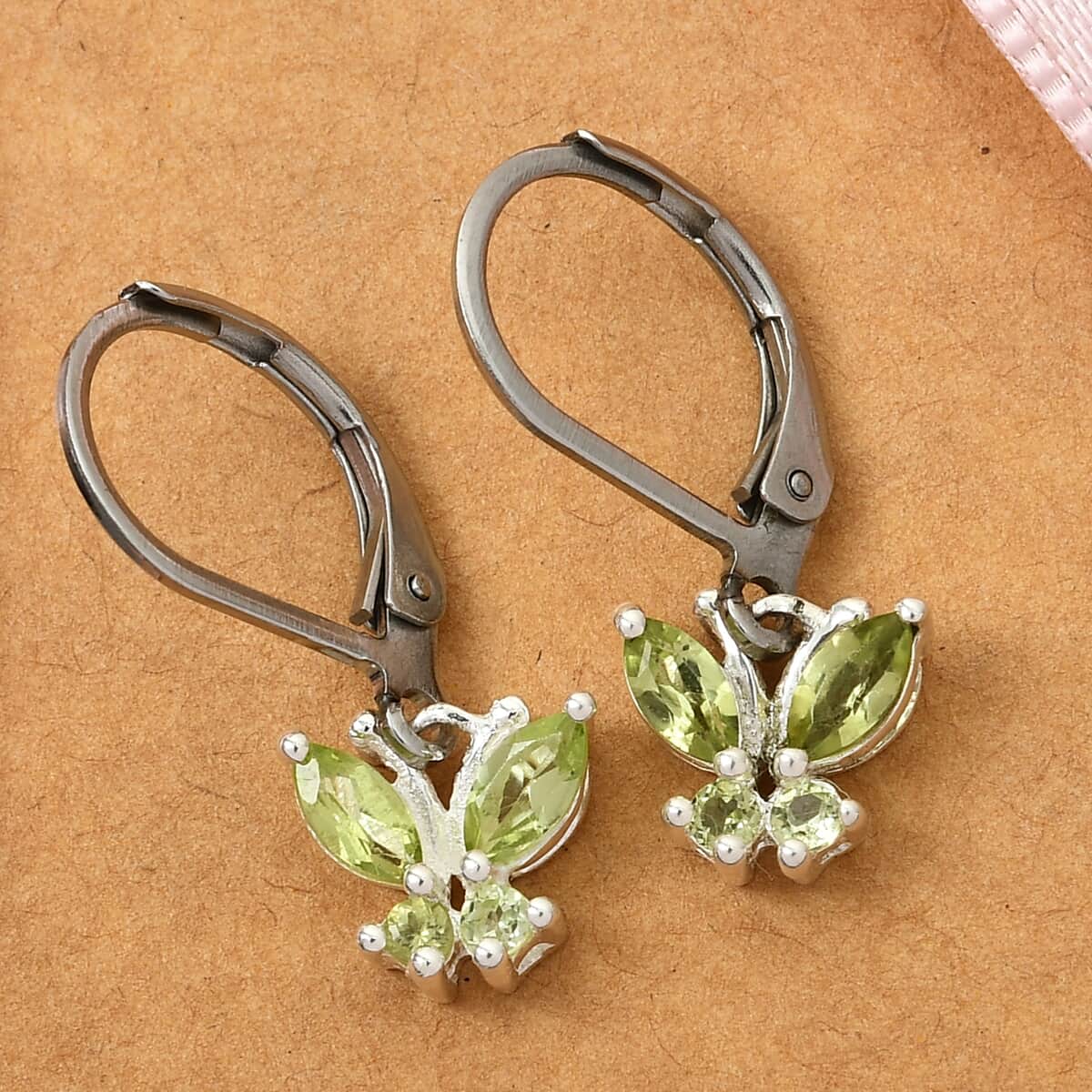 Peridot 0.80 ctw Butterfly Earrings in Sterling Silver with Stainless Steel Lever Back image number 1