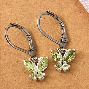 D'Joy Peridot 0.80 ctw Butterfly Earrings in Sterling Silver with Stainless Steel Lever Back