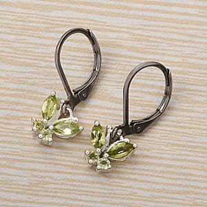 D'Joy Peridot 0.80 ctw Butterfly Earrings in Sterling Silver with Stainless Steel Lever Back