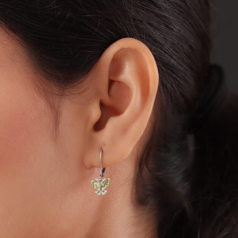D'Joy Peridot 0.80 ctw Butterfly Earrings in Sterling Silver with Stainless Steel Lever Back