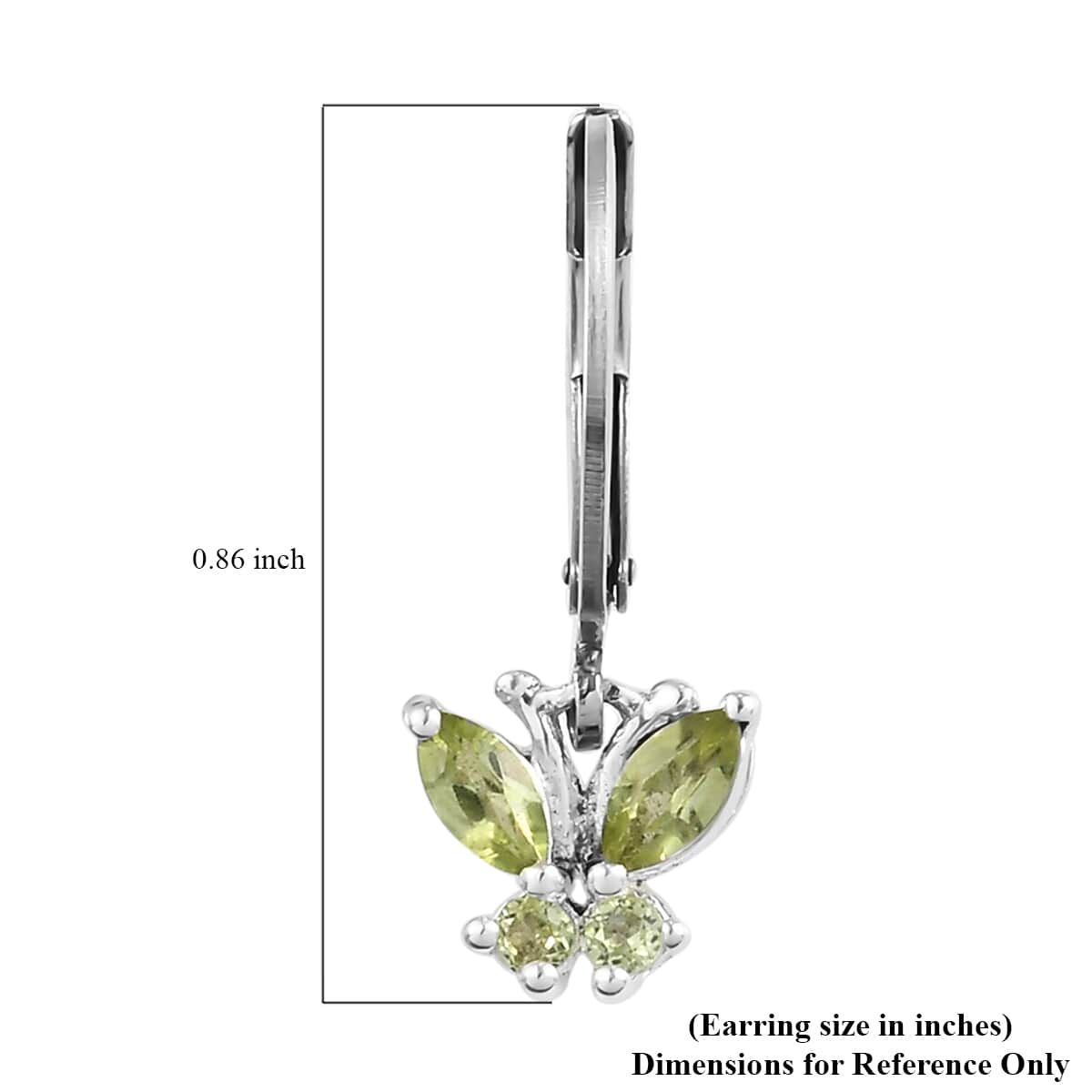 Peridot 0.80 ctw Butterfly Earrings in Sterling Silver with Stainless Steel Lever Back image number 5