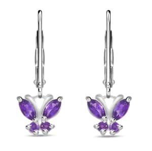 Amethyst 0.75 ctw Dangle Drop Earrings in Stainless Steel Sterling Silver, Amethyst Butterfly Earrings, Unique Birthday Gifts For Women, Lever Back Earrings