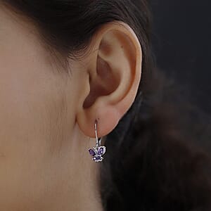 D'Joy Amethyst 0.75 ctw Dangle Drop Earrings in Stainless Steel Sterling Silver, Amethyst Butterfly Earrings, Unique Birthday Gifts For Women, Lever Back Earrings