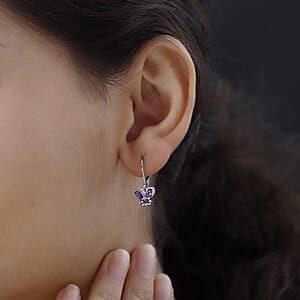 D'Joy Amethyst 0.75 ctw Dangle Drop Earrings in Stainless Steel Sterling Silver, Amethyst Butterfly Earrings, Unique Birthday Gifts For Women, Lever Back Earrings