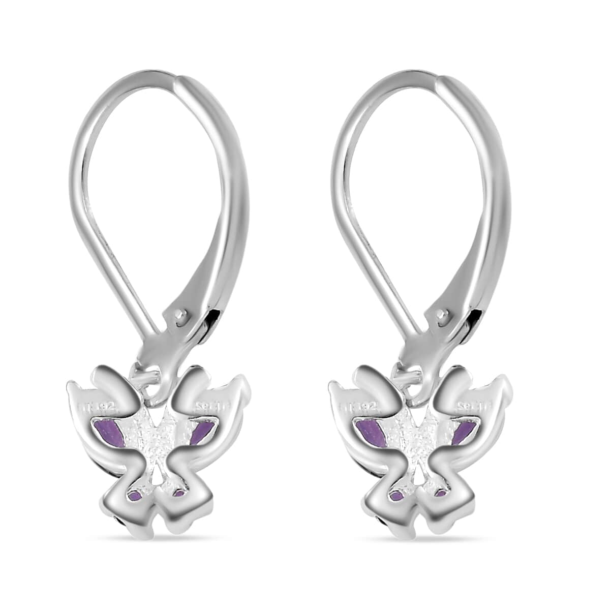 Amethyst Dangle Drop Earrings in Stainless Steel Sterling Silver, Amethyst Butterfly Earrings, Unique Birthday Gifts For Women, Lever Back Earrings 0.75 ctw image number 7