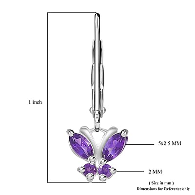 D'Joy Amethyst 0.75 ctw Dangle Drop Earrings in Stainless Steel Sterling Silver, Amethyst Butterfly Earrings, Unique Birthday Gifts For Women, Lever Back Earrings