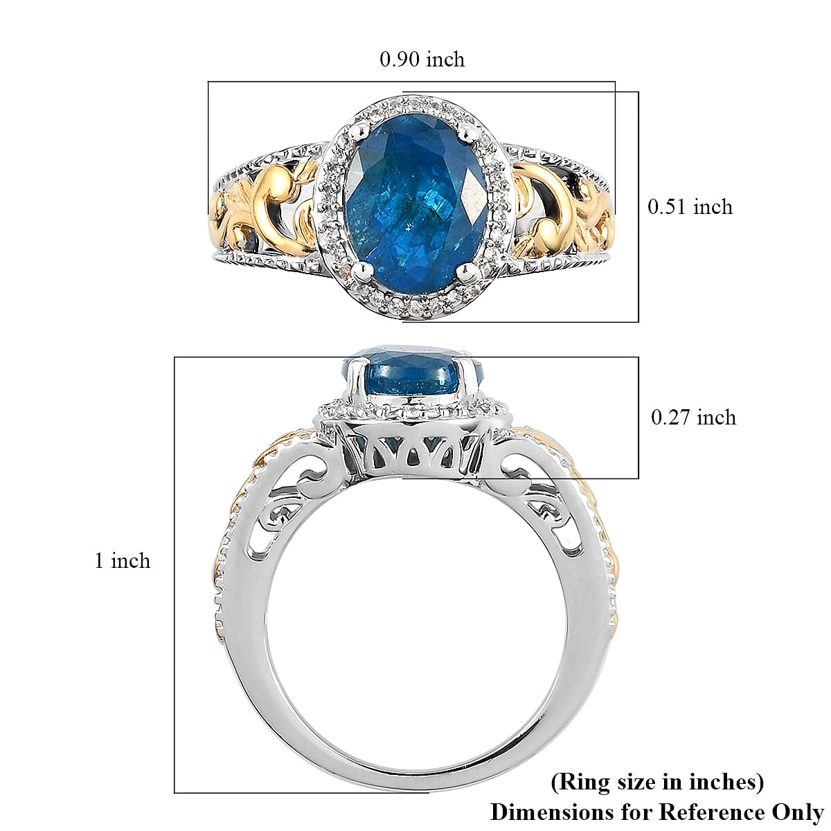 Malgache Neon Apatite and Natural White Zircon Ring in Vermeil Yellow Gold and Platinum Over Sterling Silver (Size 10.0) 2.75 ctw image number 5