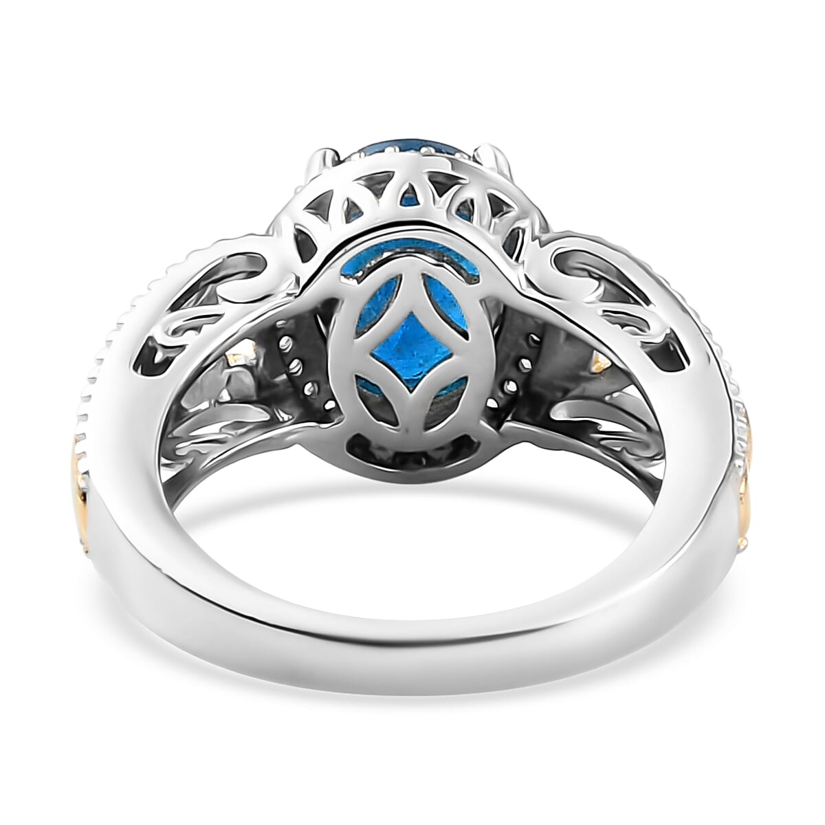 Malgache Neon Apatite and Natural White Zircon Ring in Vermeil Yellow Gold and Platinum Over Sterling Silver (Size 7.0) 2.75 ctw image number 4