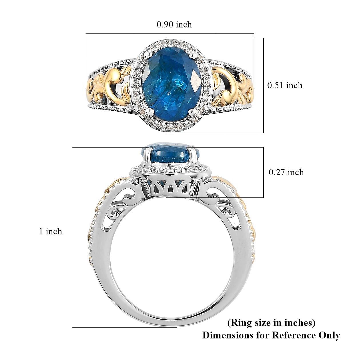 Malgache Neon Apatite and Natural White Zircon Ring in Vermeil Yellow Gold and Platinum Over Sterling Silver (Size 7.0) 2.75 ctw image number 5