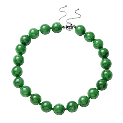 Green Jade 15-17mm Beads Adjustable Necklace 18-24 Inches in Sterling Silver with Magnetic Clasp 1006.80 ctw