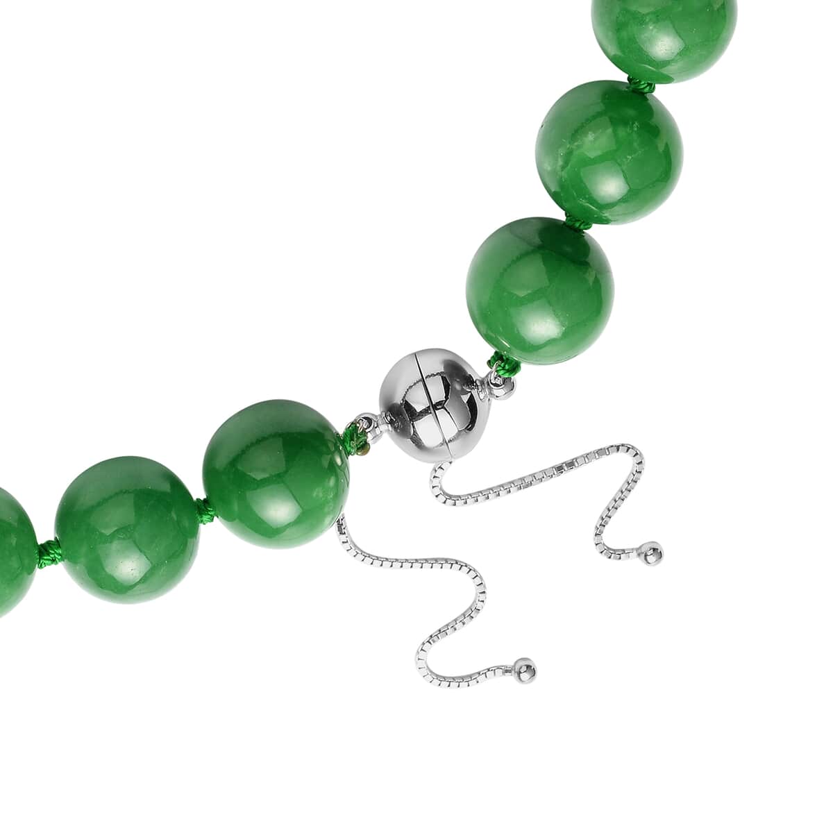 Green Jade 15-17mm Beads Adjustable Necklace 18-24 Inches in Sterling Silver with Magnetic Clasp 1006.80 ctw image number 2