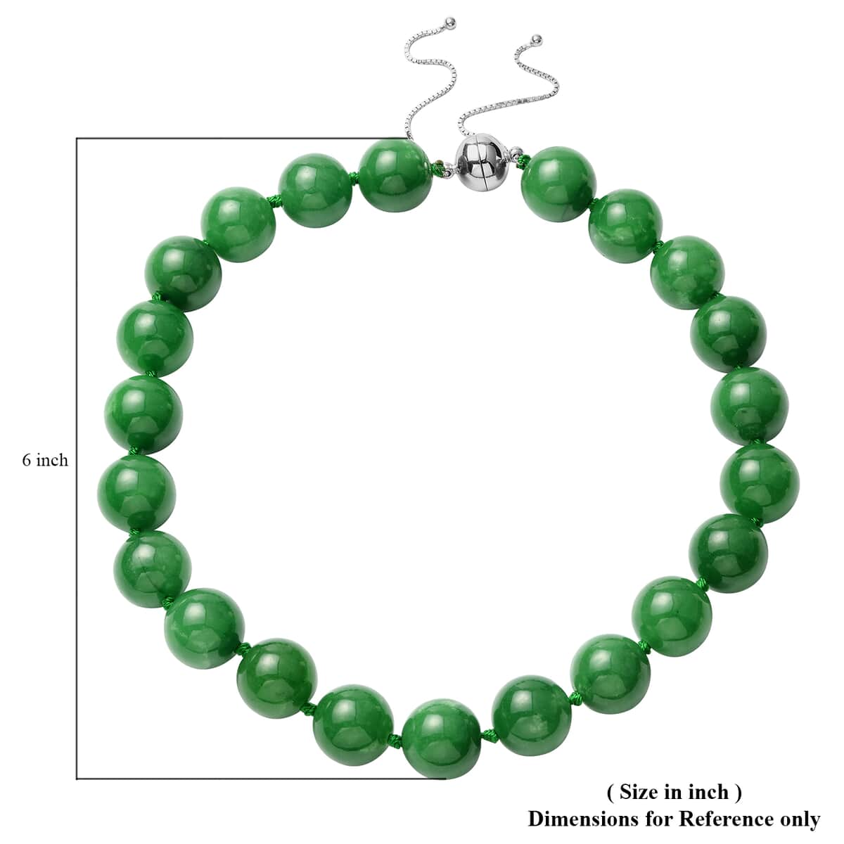 Green Jade 15-17mm Beads Adjustable Necklace 18-24 Inches in Sterling Silver with Magnetic Clasp 1006.80 ctw image number 3