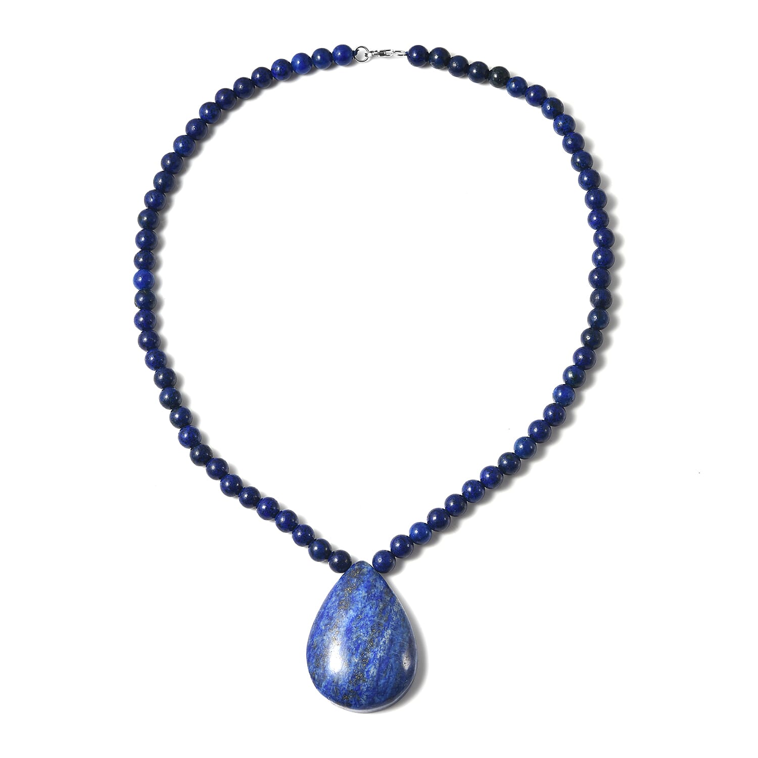 Lapis Lazuli 220.50 ctw Necklace in Sterling Silver, Lapis Lazuli Teardrop Pendant Beaded Necklace 18 Inches