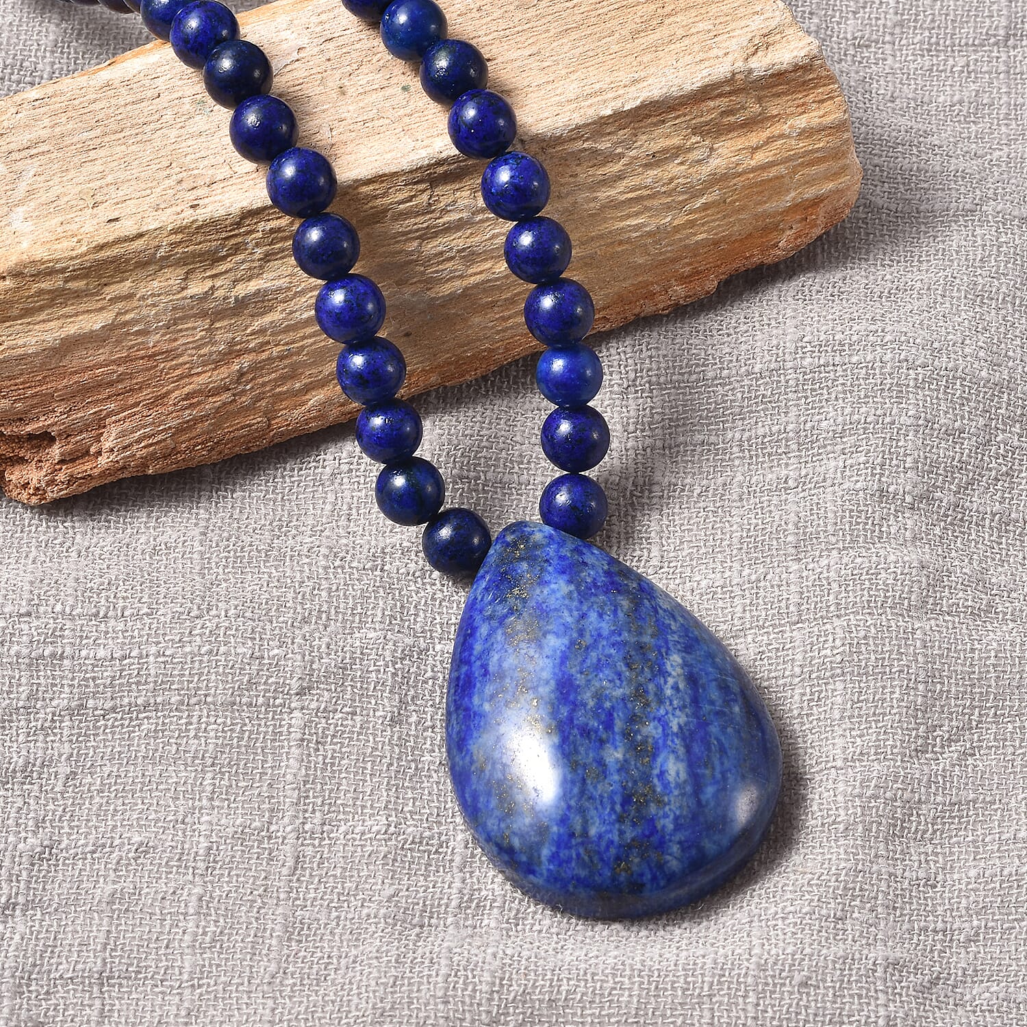Lapis Lazuli 220.50 ctw Necklace in Sterling Silver, Lapis Lazuli Teardrop Pendant Beaded Necklace 18 Inches