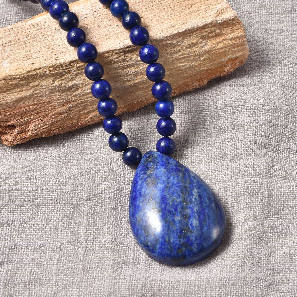 Lapis Lazuli 220.50 ctw Necklace in Sterling Silver, Lapis Lazuli Teardrop Pendant Beaded Necklace 18 Inches image number 1